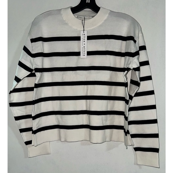 Alice + Olivia Patterson Black White Easy Striped Pullover Sweater - Picture 6 of 13